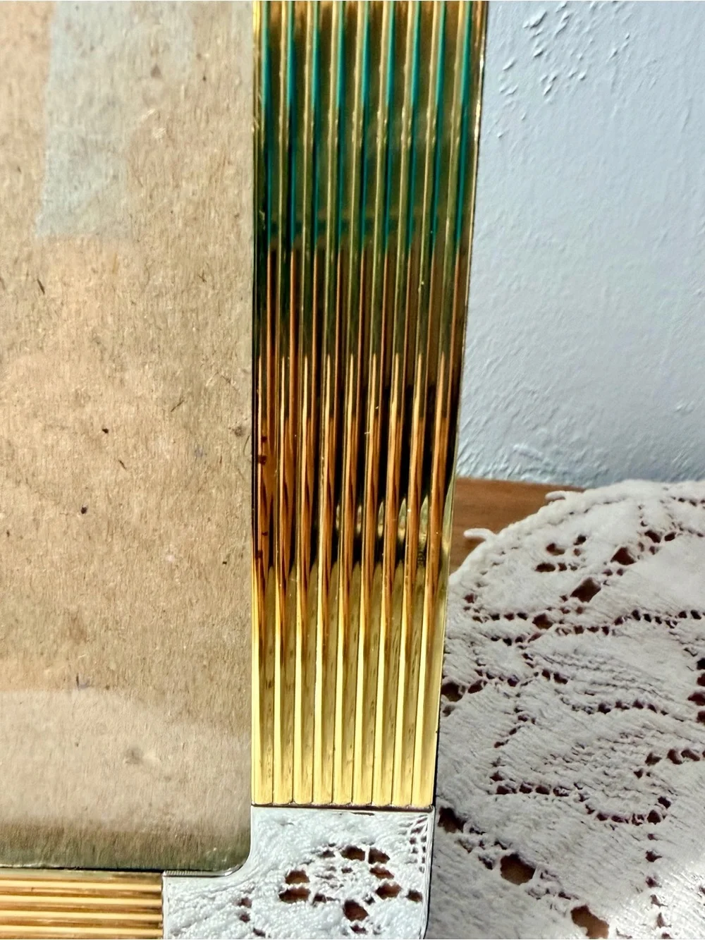 Vintage Art Deco Gold and Silver Ribbed Metal Picture Frame holds 5x7- Unbranded
